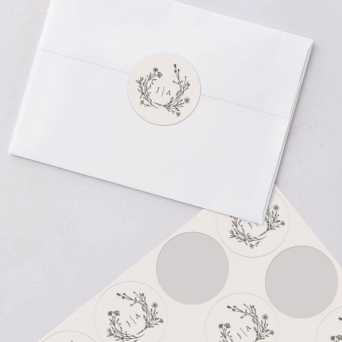 Gilded Monogram Wedding Stickers Dark Camo Circle