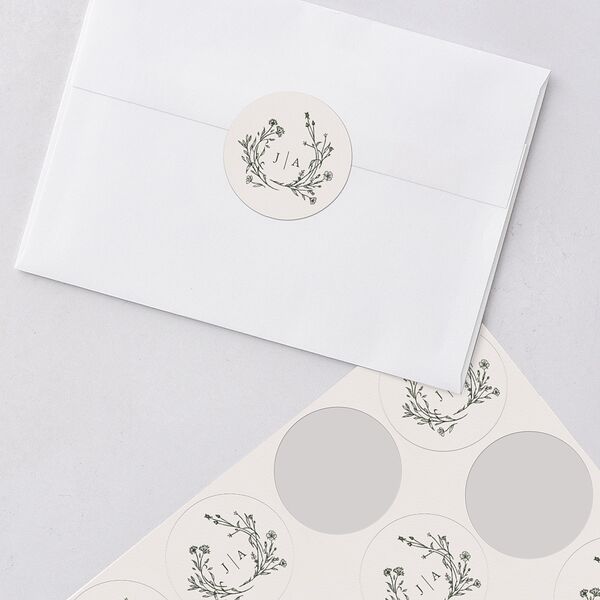 Gilded Monogram Wedding Stickers Dark Camo Circle