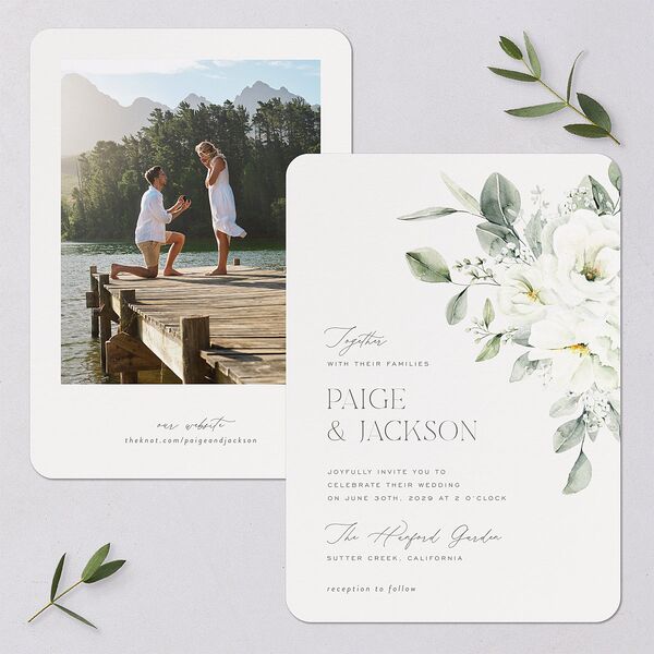 Elegant Pastel Floral Wedding Invitations Pure White Signature Blank No Rounded