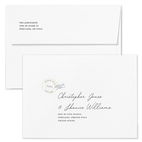 Special Delivery Announcement Christmas Post Holiday Card Envelopes White French Blue Both Recipient and Return Addresses Standard Signature