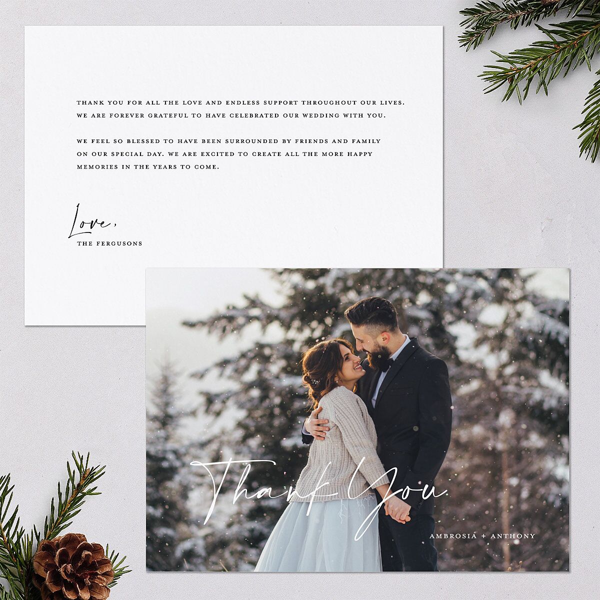 Scripted Thanks Holiday Cards Pure White Signature Blank Standard Landscape