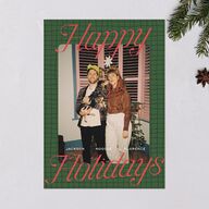 Happy Holidays Grid Pattern Photo Holiday Cards Hunter Green Signature Blank Standard