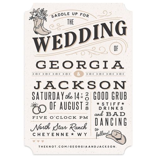 Western I Do BBQ Wedding Invitations Taupe Signature Blank No Ticket