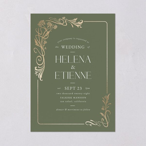 Nouveau Frame Foil Wedding Invitations Gold Dark Camo Signature Blank No Standard