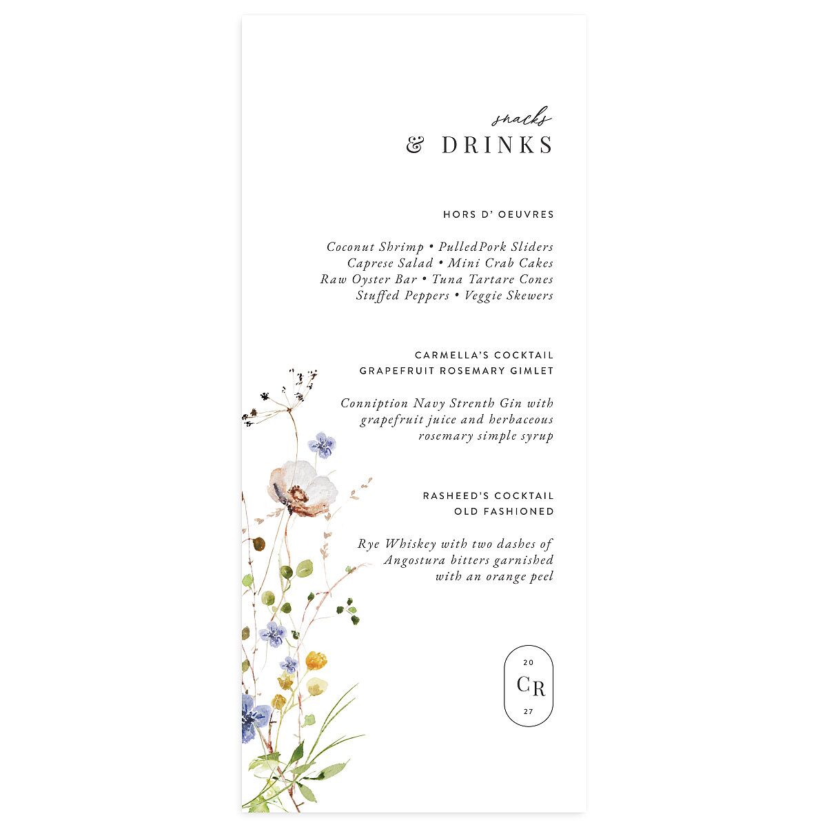 Delicate Wildflower Menus