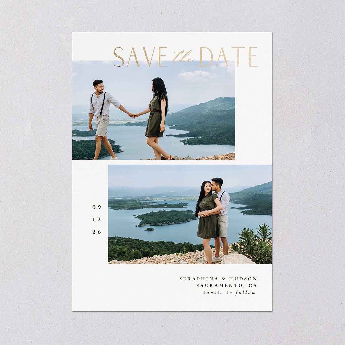 Cascading Florals Save The Date Cards Gold Thyme Signature smooth Blank No