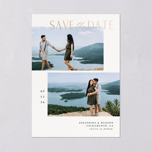 Cascading Florals Save The Date Cards Gold Thyme Signature smooth Blank No