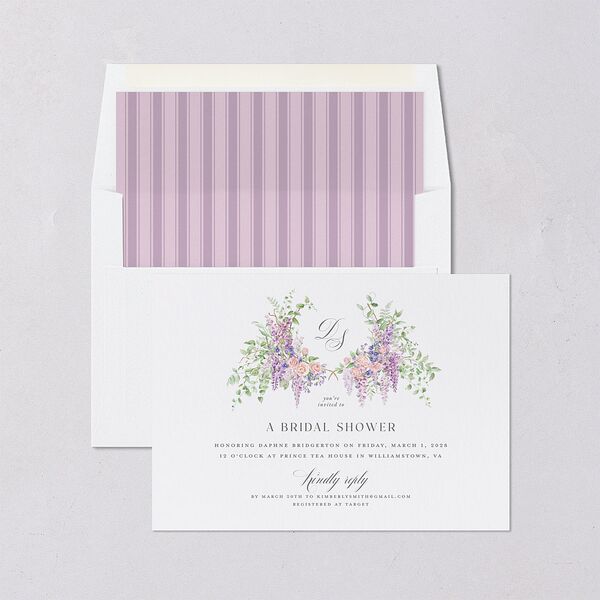 Formal Wisteria Garden Crest Bridal Shower Invitations by Bridgerton Purple Haze Signature Blank