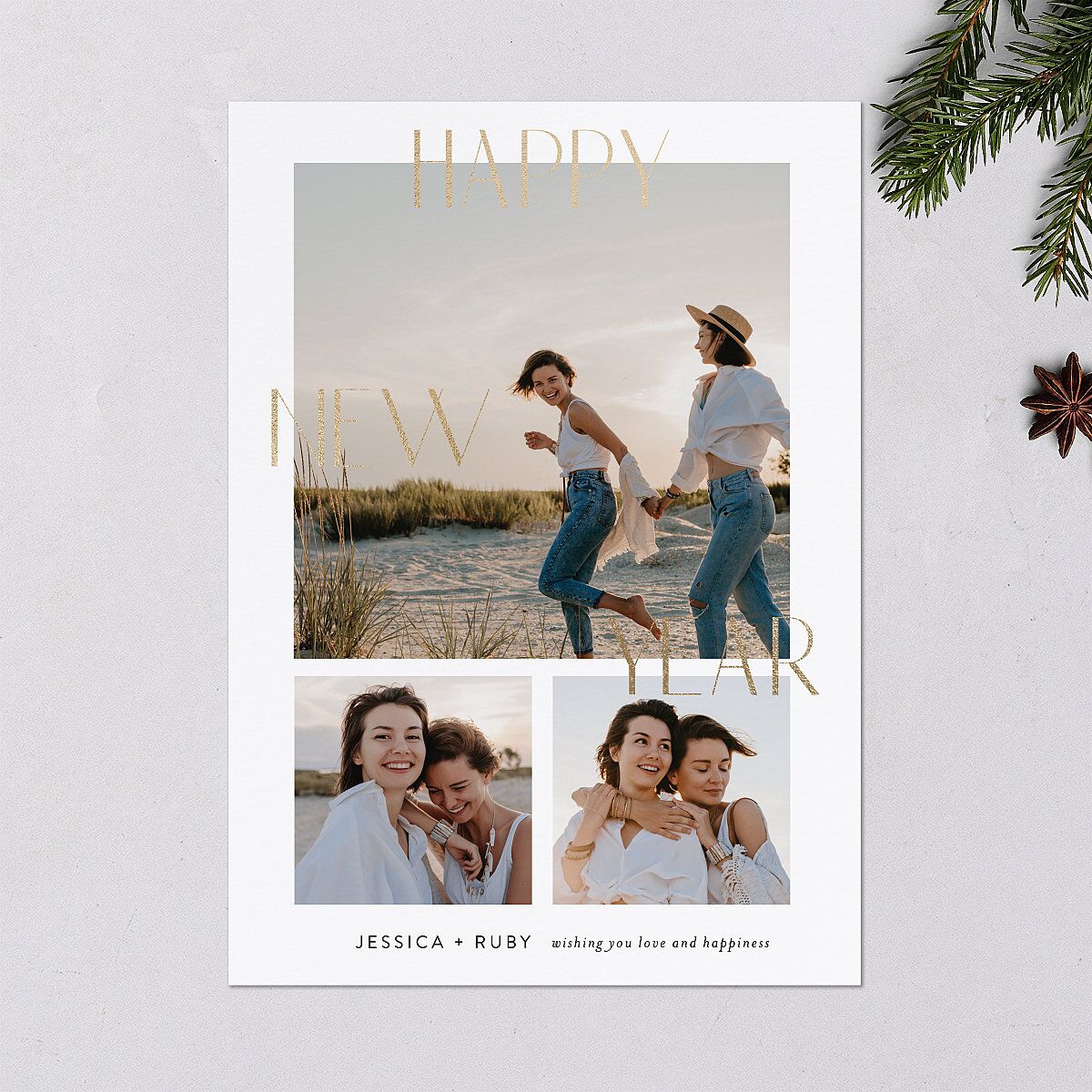 Modern New Year Holiday Cards Gold Dark Camo Signature Blank Standard Portrait