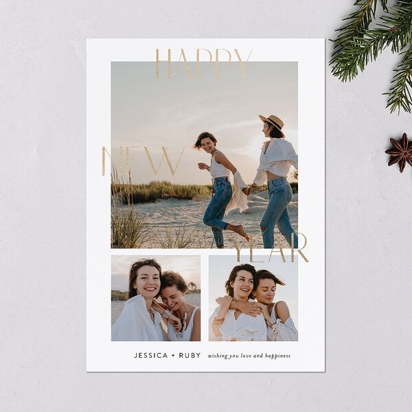 Modern New Year Holiday Cards Gold Dark Camo Signature Blank Standard Portrait