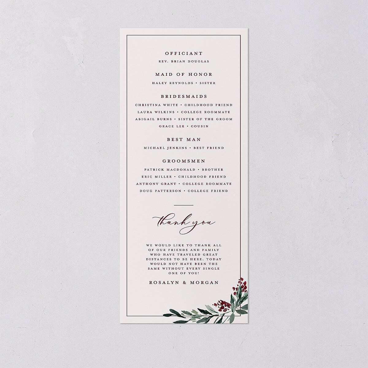 Gilded Botanical Wedding Programs Burgundy Signature