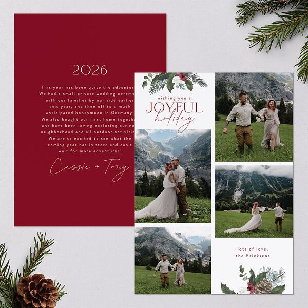 Botanical Corners Holiday Cards Garnet Signature Blank Standard Portrait