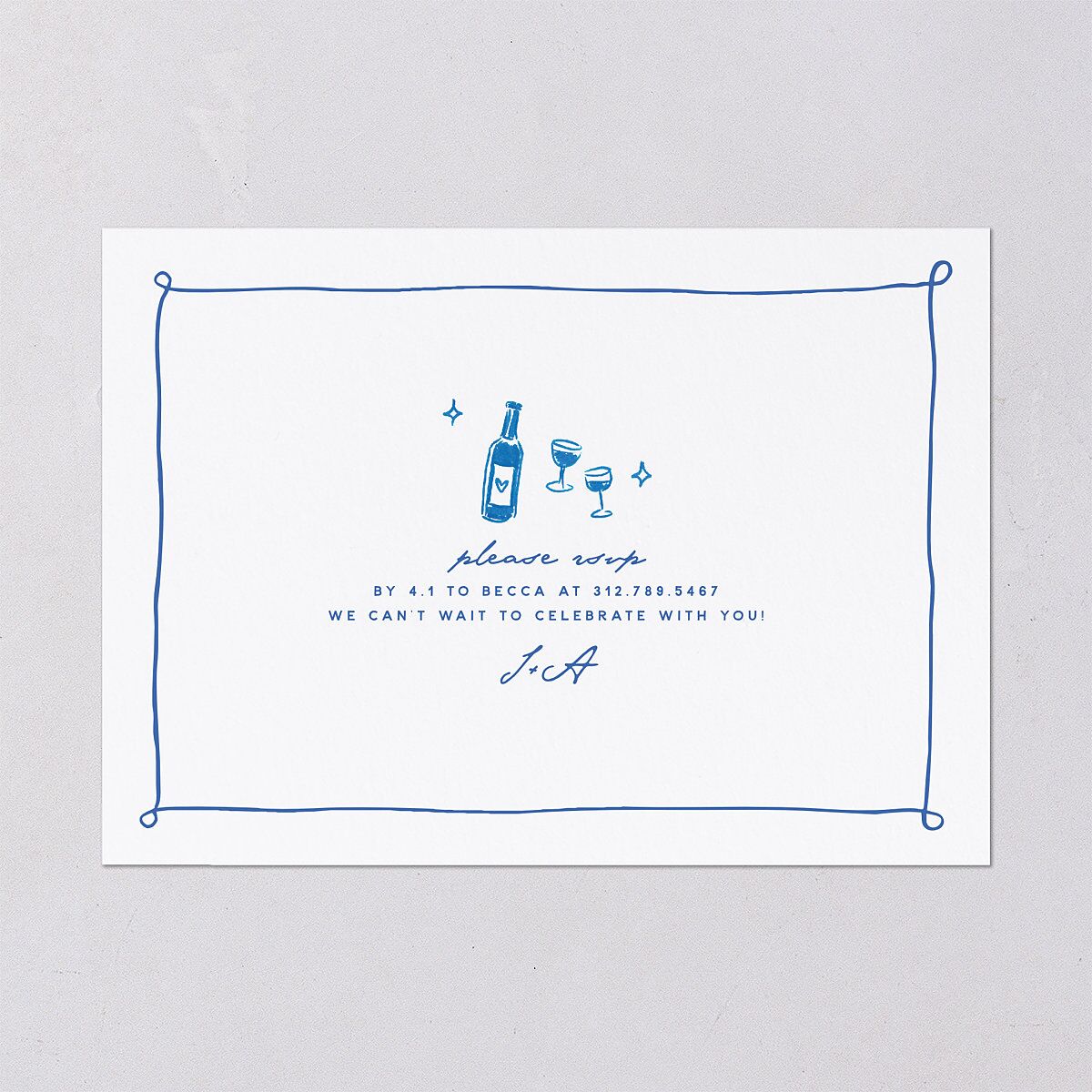 Hand Drawn Cake Engagement Party Invitations French Blue Signature Blank Standard