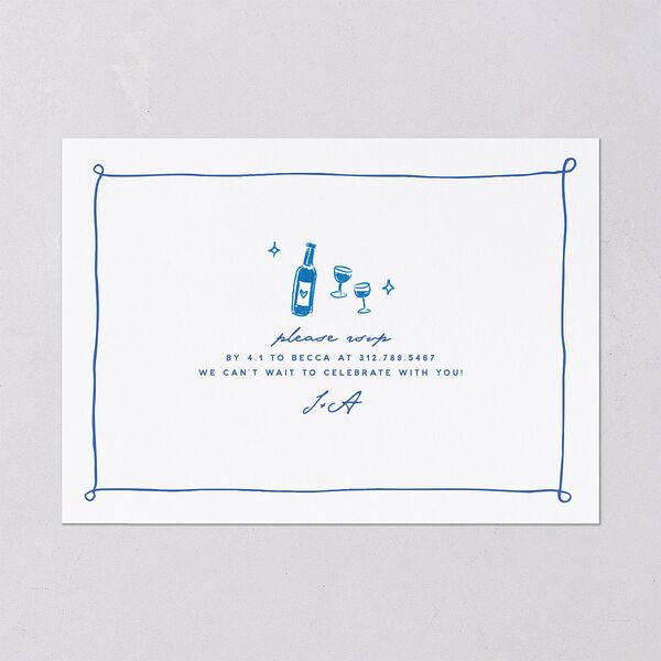 Hand Drawn Cake Engagement Party Invitations French Blue Signature Blank Standard