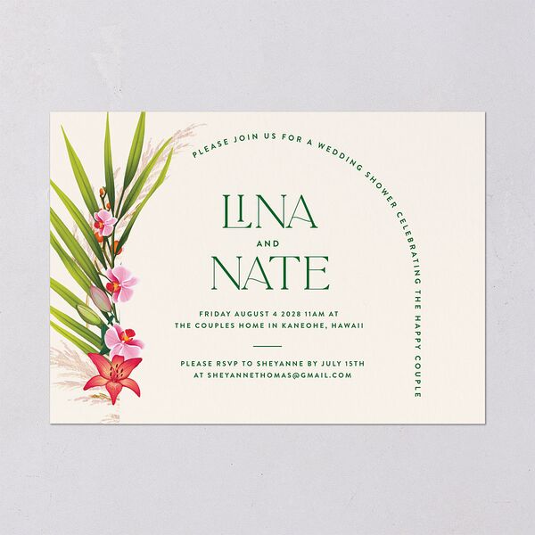 Hawaiian Tropical Orchid Oval Bridal Shower Invitations Crimson Signature Blank Standard