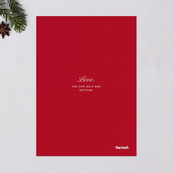 First Christmas Minimalist Bow Photo Holiday Cards Cream Signature Blank Standard Portrait