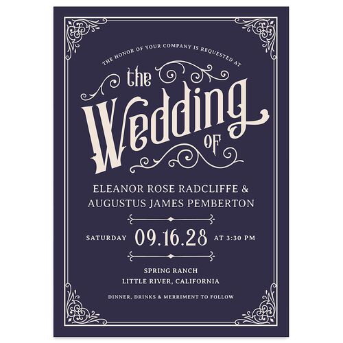 Western Gothic Wedding Invitations Dark Navy Signature Blank No Standard