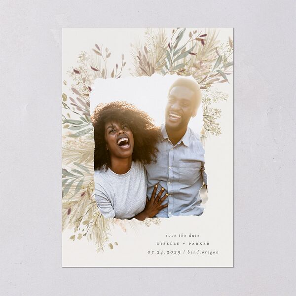 Ethereal Pampas Save The Date Cards Gold Thyme Signature smooth Blank No Standard