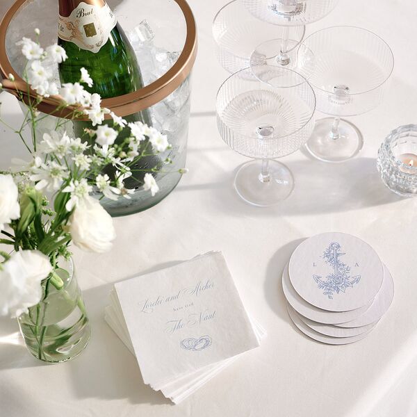 Coastal Oysters and Anchors Wedding Day Coasters Sea Blue Cardboard Circle