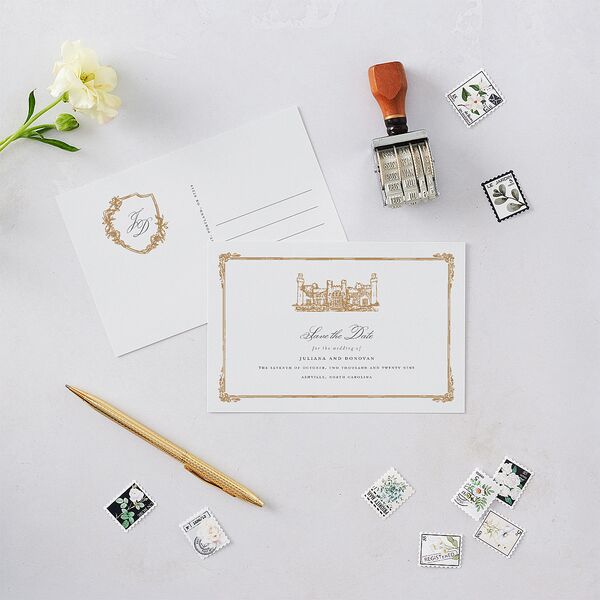 Medieval Castle Storybook Save the Date Postcards Almond