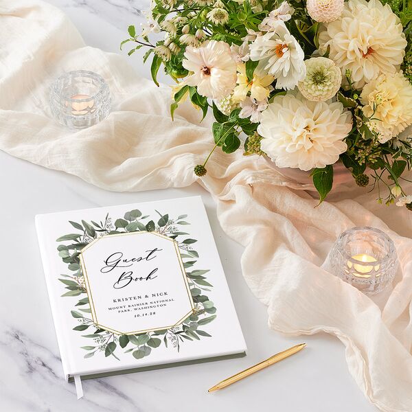 Eucalyptus Frame Wedding Guest Book Pure White