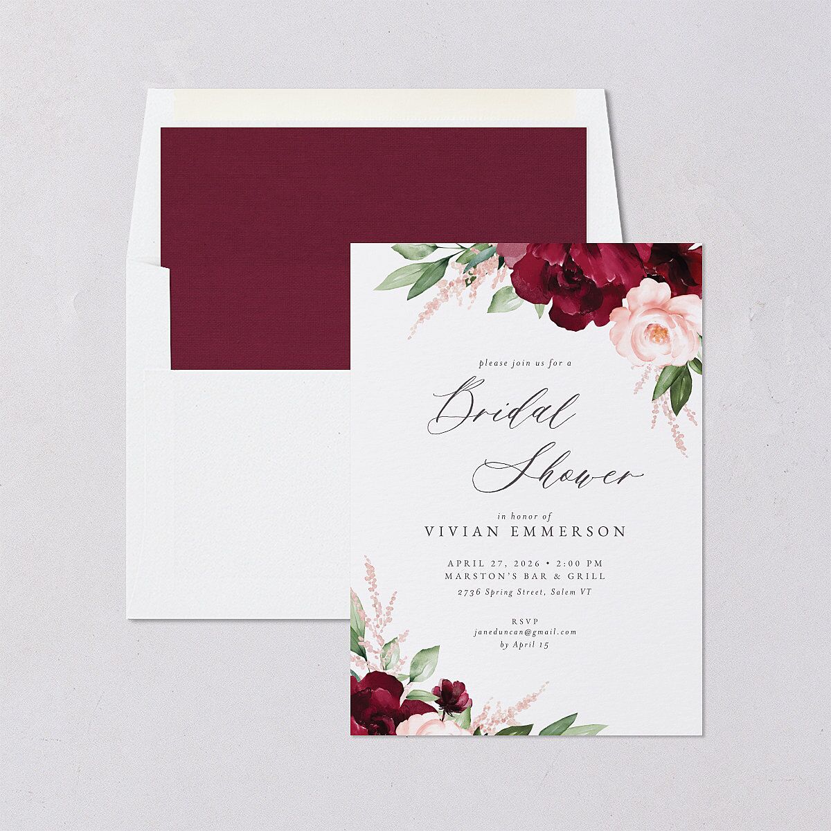 Beloved Floral Bridal Shower Invitations Dark Berry Signature Blank Standard
