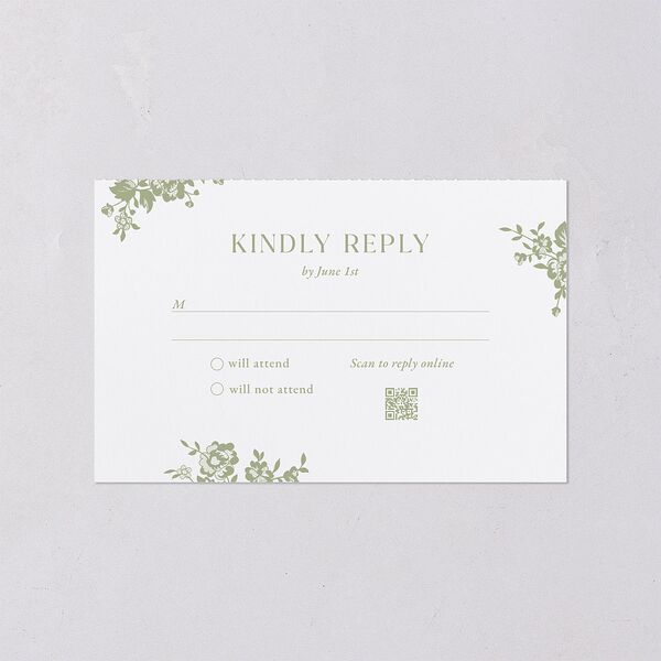 Fairytale Lace Floral Frame All-in-One Wedding Invitations Moss Signature Light Both Recipient and Return Addresses No