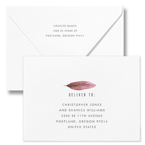 Tropical Leaves Wedding Invitation Euro Envelopes White Desert Rose Both Recipient and Return Addresses Luxe Signature