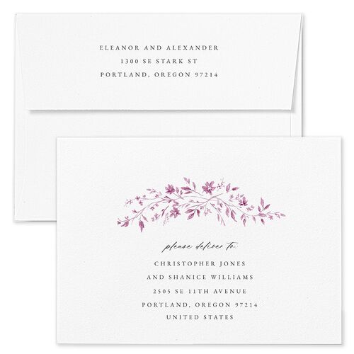 Timeless Floral Rehearsal Dinner Invitation Envelopes White Amethyst Both Recipient and Return Addresses Signature Standard