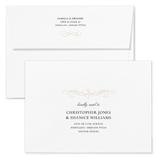 Antique Fairytale Wedding Invitation Envelopes White Champagne Return Address Standard Signature