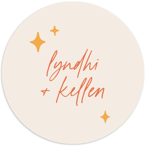 Groovy Lines Wedding Stickers Coral Pink Circle
