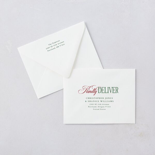 Married Christmas Calligraphy Thank You Card Euro Envelopes White Hunter Green Both Recipient and Return Addresses Luxe Signature