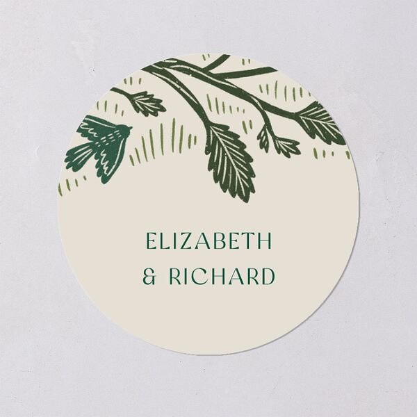 Woodland Whimsy Wedding Stickers Hunter Green Circle