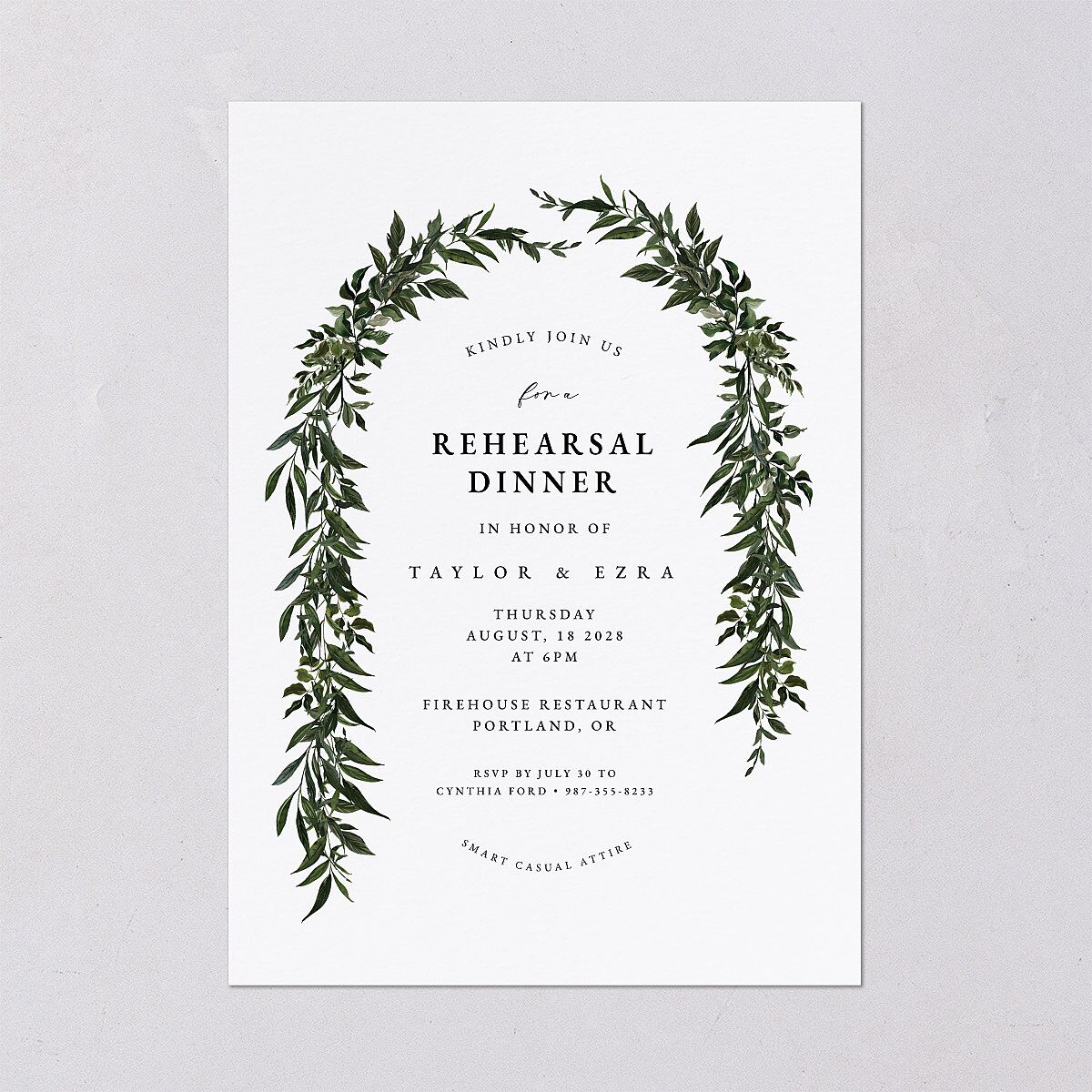 Rich Greenery Rehearsal Dinner Invitations Hunter Green Signature Blank