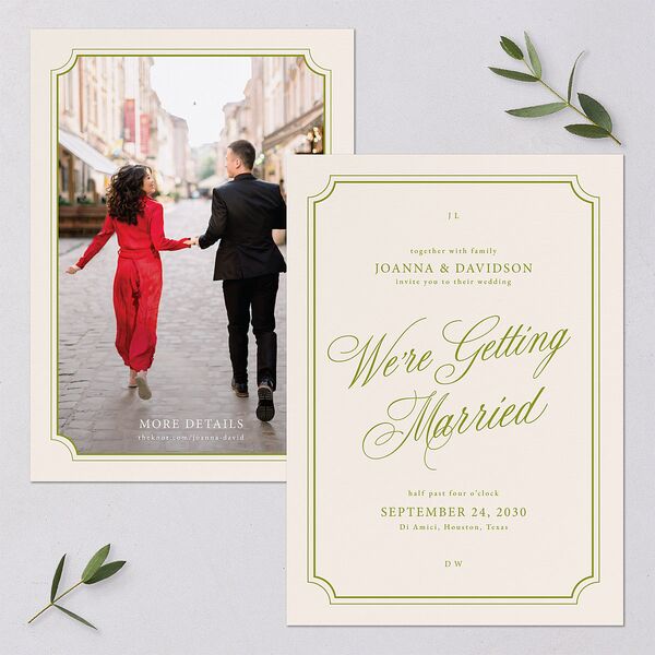 We're Getting Married Wedding Invitations Deep Olive Signature Blank No Standard