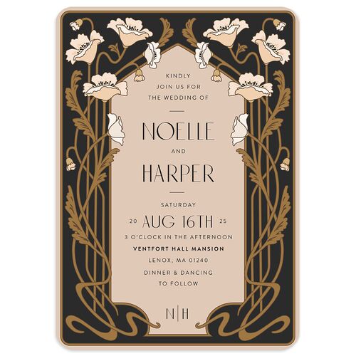 Vintage Nouveau Floral Wedding Invitations Licorice Signature Blank No Rounded