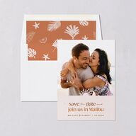 Beach Party Save The Date Cards Pink Cotton Signature smooth Blank No Standard