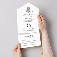 Hand Drawn Cake All-in-One Wedding Invitations Pure White Signature Light Both Recipient and Return Addresses No