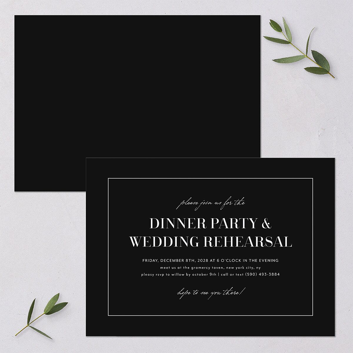 Classic Border Rehearsal Dinner Invitations Midnight Signature Blank Standard
