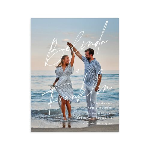 Modern Script Names Save the Date Petite Cards Shadow Gray Signature smooth Blank No Standard