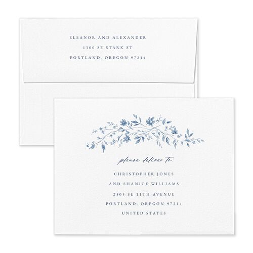 Timeless Floral Thank You Card Envelopes Rose Dusty Blue Both Recipient and Return Addresses Signature Standard