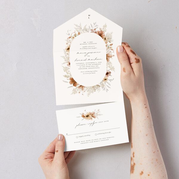 Bohemian Garden All-in-One Wedding Invitations Cream Signature Light Both Recipient and Return Addresses No