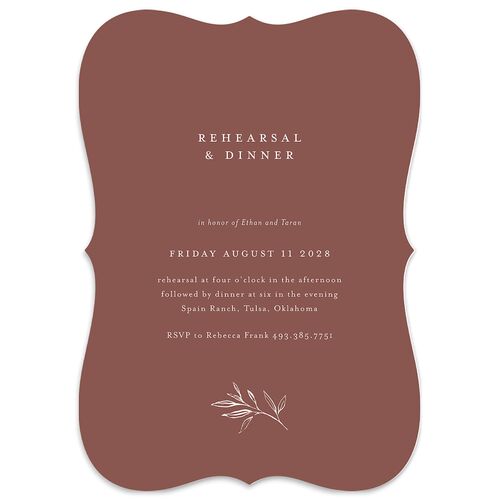 Minimal Leaves Rehearsal Dinner Invitations Merlot Signature Blank Bracket