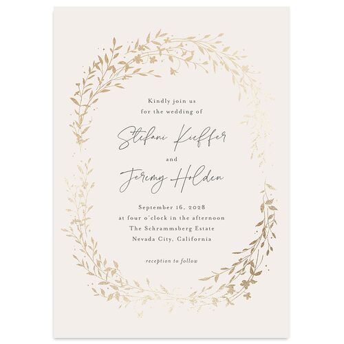 Oval Garland Foil Wedding Invitations Champagne Gold Signature Blank No Standard