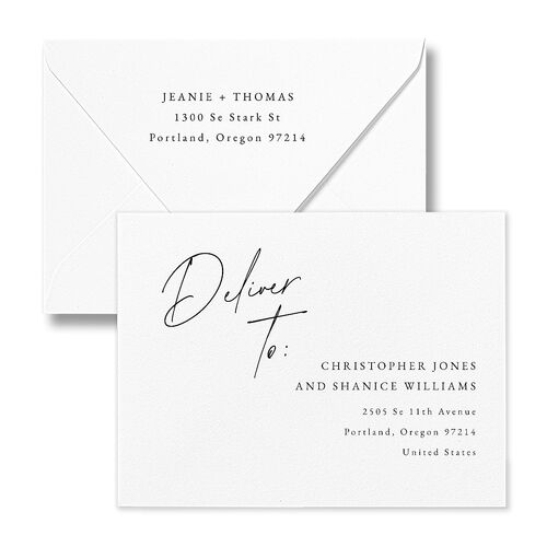 Gilded Corner Save the Date Petite Card Euro Envelopes White Sand Recipient Address Luxe Signature