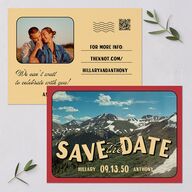 Retro Destination Postcard Inspired Save the Date Cards Red Clay Signature smooth Blank No Standard