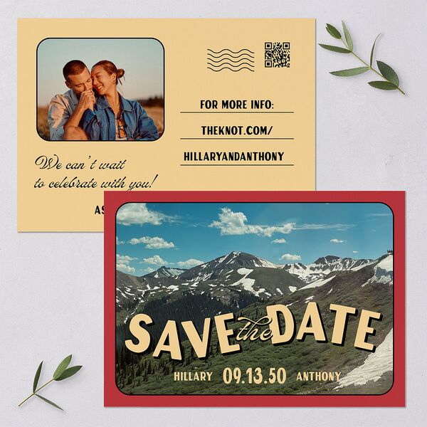 Retro Destination Postcard Inspired Save the Date Cards Red Clay Signature smooth Blank No Standard
