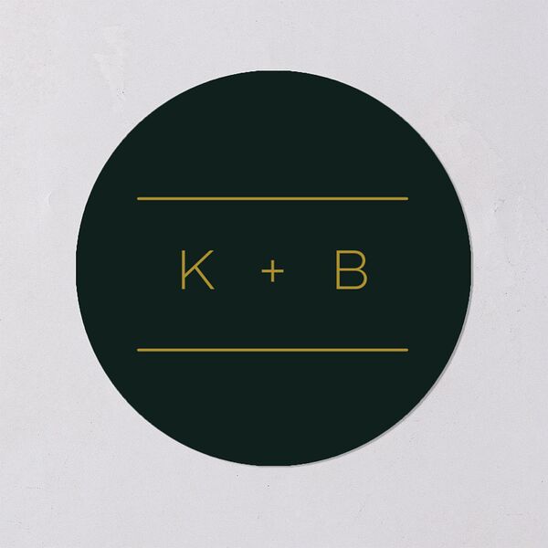 Gold Calligraphy Wedding Stickers Dark Green Circle