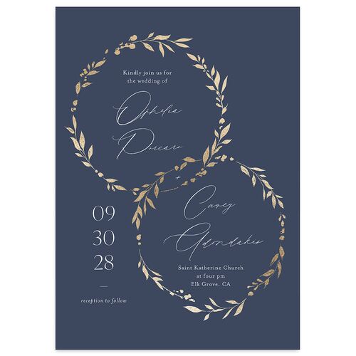 Stefana Crowns Wedding Invitations Gold Moody Blue Signature Blank No Standard