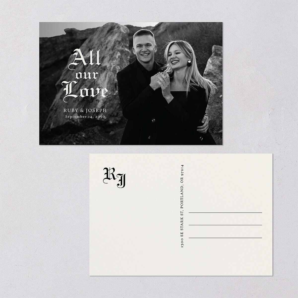 Minimalist Gothic Typography Photo Thank You Postcards Midnight